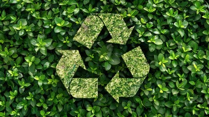 Eco-Friendly Recycling Symbol Surrounded by Lush Green Plants