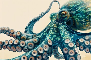 Obraz premium Vibrant Blue Octopus with Detailed Tentacles and Circular Patterns