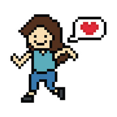 Cute pixel cartoon 8bit character woman run or running jog lifestyle for decoration life style 8 bit female jog marathon exercise vector.