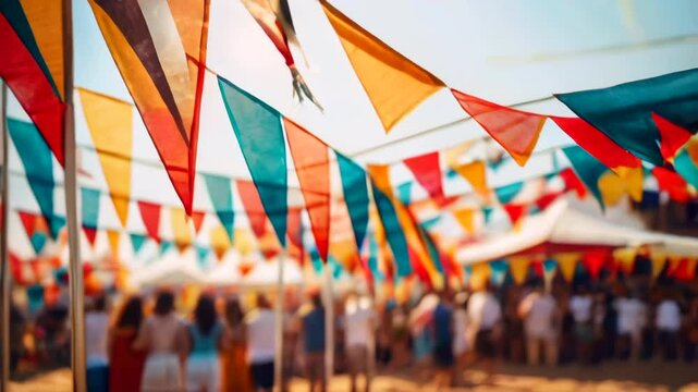 Colourful flags backgrounds for summer outdoor event party, vintage tone, celebration background, happy summer time, copy space.