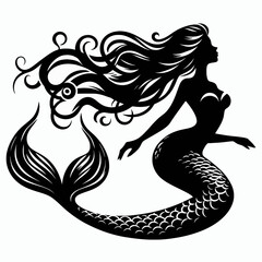 Mermaid silhouette vector style with white background