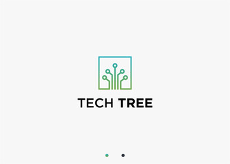 tree tech logo design vector silhouette illustration