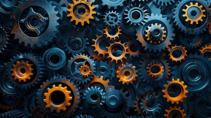 Industrial Gear Wheels: Close-up of Metal Gears in a Dark Background