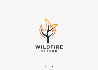 tree with fire logo design vector silhouette illustration