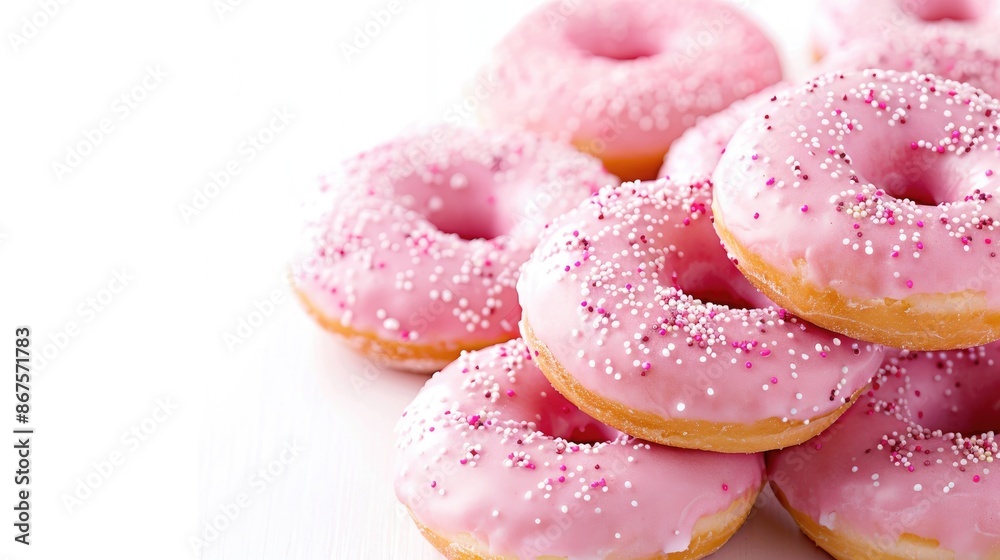 Sticker Pink dessert doughnuts group on white background space for text above Vertical