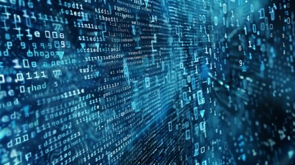 Digital Data Matrix: High-Resolution Abstract Cybernetic Background with Glowing Code and Binary Patterns