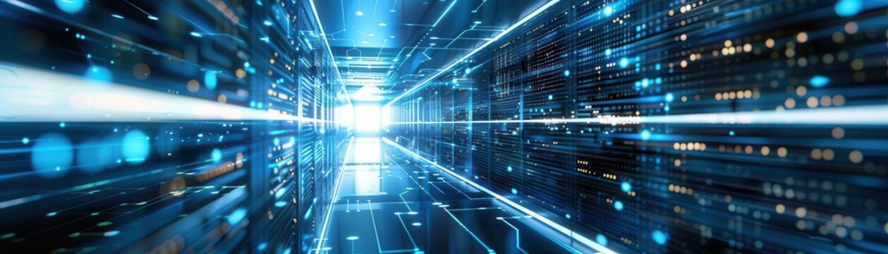Abstract digital data flow in a blue network.