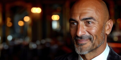 Obraz premium Smiling Middle-Aged Businessman with Beard, Professional Portrait with Warm Background Lighting 