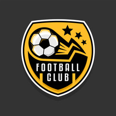 lightning football logo badge with a soccer ball illustration. sport team logo vector template.