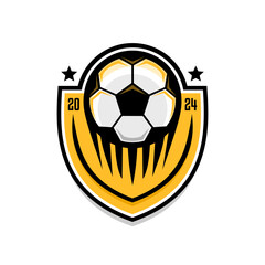 football logo badge with a soccer ball illustration. sport team logo vector template.