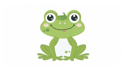 Cartoon Illustration of a Smiling Green Frog