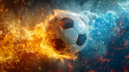 Fototapeta premium Soccer Ball in Fire and Ice.