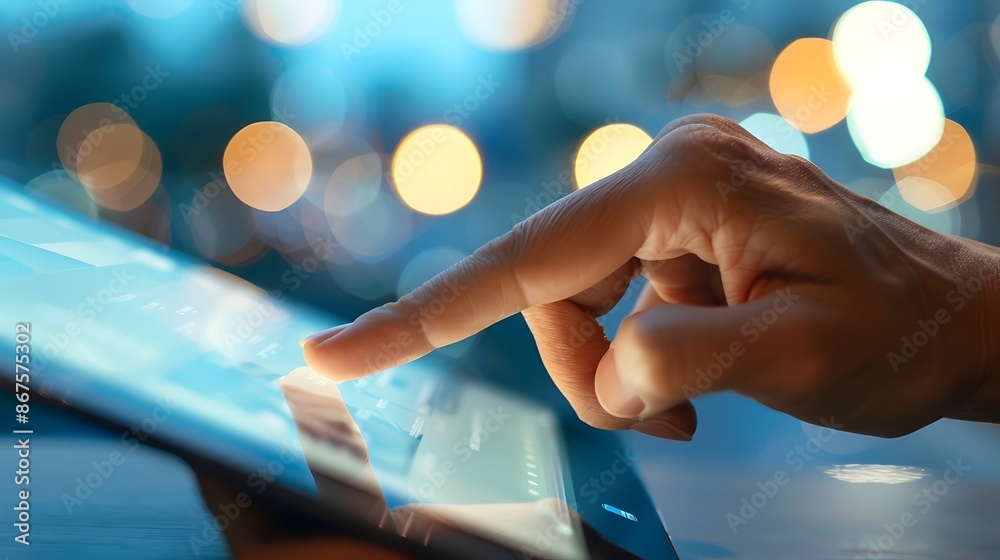 Aufkleber finger tapping on touchscreen tablet for digital interaction and modern technology