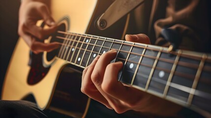Fingers Plucking the Strings of an Acoustic Guitar for a Melodic Performance