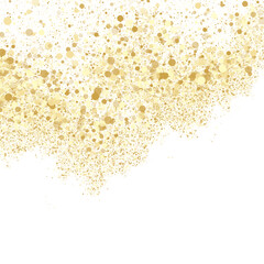 Sae sand gold confetti over white background. Vector stylish design. Summer sale banner background. Gold glitter circle grain confetti holiday backdrop. Festive design. Sea beach sand.