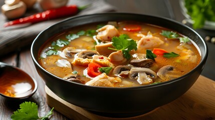 Flavorful Thai Tom Yum Soup with Chicken and Mushrooms