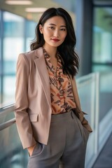 Fototapeta premium Asian woman in a blazer and pants.