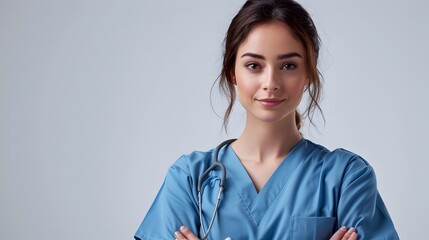 Friendly and Professional Female Medical Practitioner in Uniform Smiling at