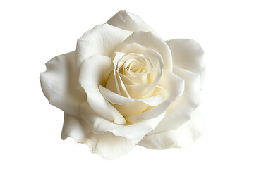 Close-up image of a beautiful white rose in full bloom, isolated on a white background. Perfect for nature, floral and romantic themed projects.