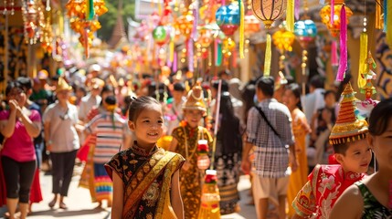 Vibrant Traditional Thai Festival with Festive and Joyful Participants