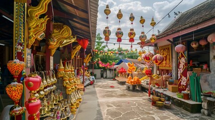 Fototapeta premium Vibrant Traditional Thai Festival with Elaborate Costumes and