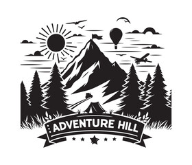 Adventure Hill vector art graphic resources silhourtte vector style, white background