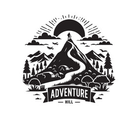 Adventure Hill vector art graphic resources silhourtte vector style, white background