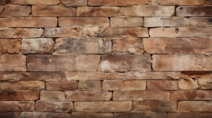 Obraz premium A close-up of an aged brick wall reveals the distinct textures and earth-toned colors of each brick, evoking a sense of time's passage and architectural resilience.