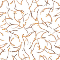 Seamless pattern with orange saffron stamens. Watercolor crocus flowers. A spring flower painted in watercolor on a white background. Food, spices, seasonings, perfumes, cosmetology, spa