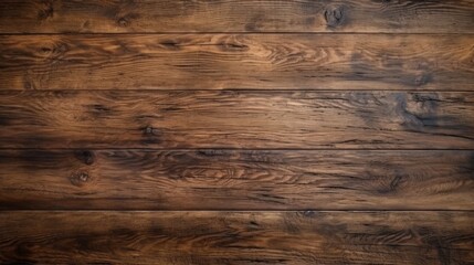 Naklejka premium Mid-dark brown wooden planks with distinctive natural wood grains arranged horizontally, exuding warmth and sophistication, ideal for adding a touch of rustic elegance to designs.