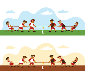Illustration with the theme of a tug of war competition to commemorate Indonesian independence day
