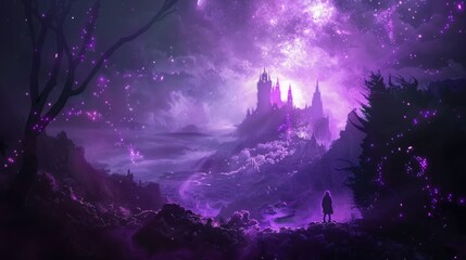 Naklejka premium ads for a fantasy or gaming product with a mysterious, mystical purple and black background that hints at magic and wonder.