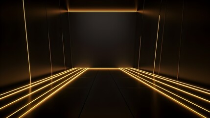 Obraz premium Abstract Stage with dark gold Neon Lights. Empty Space for Product Presentation