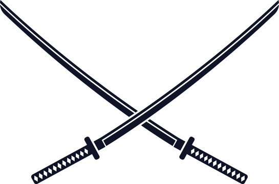 Illustration of two crossed katanas. Vector.