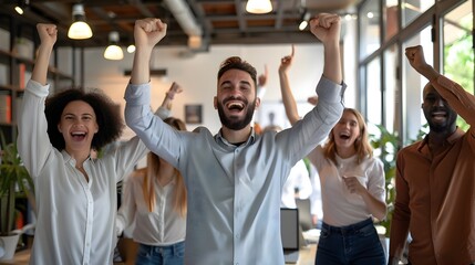 Joyful Coworkers Celebrating Success in the Office