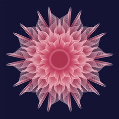 Isolated abstract guilloche flower. Isolated fantastic flower. Mandala. Fluorescent flower. Neon sign. Shimmering neon. Vector Mandala isolated. Vector illustration.