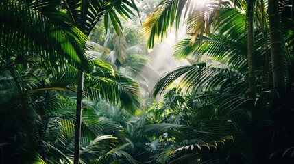 Fototapeta premium Tropical background green plant leaf South America forest jungle palm tree