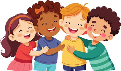 Obraz premium Group of diverse children hugging and smiling