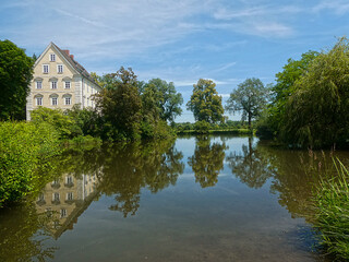 Bavaria, Castle Erching on a small island surrounded by a water filled moat