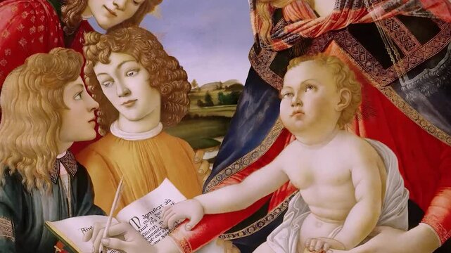 Sandro Botticelli, Madonna Magnificat, tableau vivant. Animated Renaissance painting