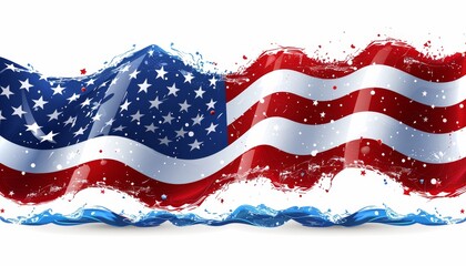 Obraz premium Abstract American flag illustration with splashes of blue, white and red colors, representing patriotic spirit and national pride.