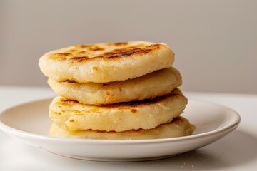 arepas venezolanas for breakfast in white minimal kitchen, hispanic cuisine snack