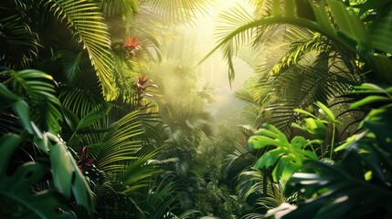 Obraz premium Tropical background green plant leaf South America forest jungle palm tree