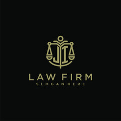 JI initial monogram logo for lawfirm with scale vector design