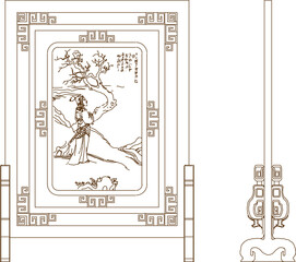 Vector silhouette illustration sketch drawing detail design partition decoration classical vintage ethnic traditional painting