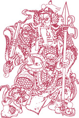 Vector silhouette illustration sketch traditional ethnic vintage classic chinese god of war design detail