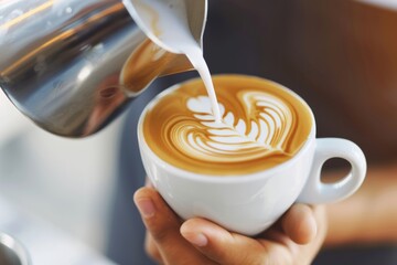 Close-up of Latte Art with Milk Pouring
