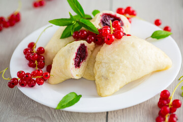 steamed sweet homemade dumplings with berries, red currants