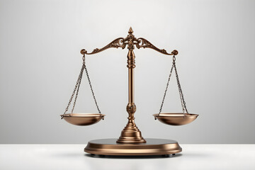 Golden Scales of Justice Isolated on a White Background, Legal Symbol of Balance and Equality