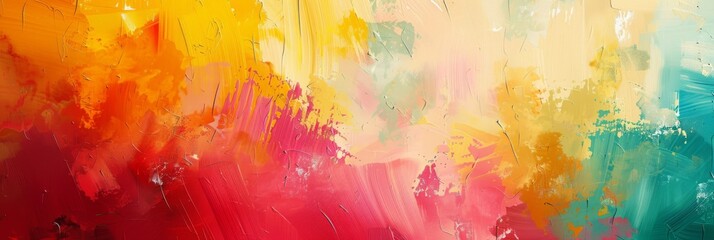 Fototapeta premium Vibrant painting with a dynamic blend of blue, yellow, and red hues in an abstract and artistic background